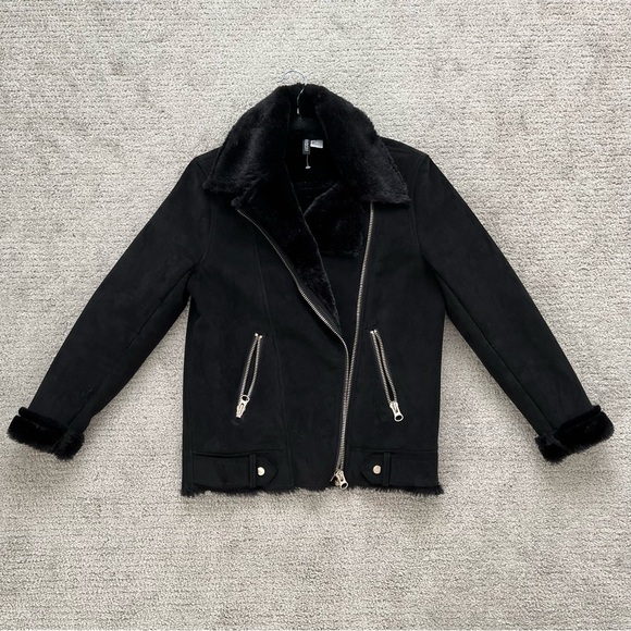 H&M Fall Winter Faux Suede Biker Jacket sz 2 - Picture 1 of 4